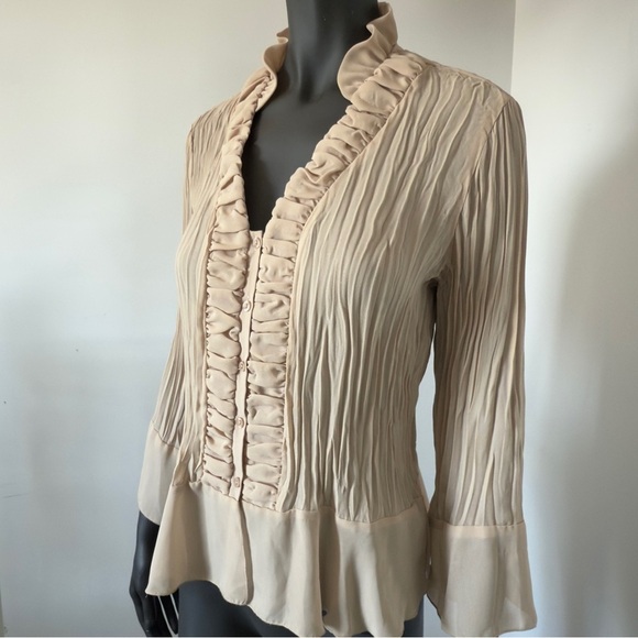 Allison Taylor Ruffle Front Button Blouse Beige | Size XL - Picture 5 of 7